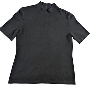 St. John Black Mock Neck Short Sleeve Top sz L